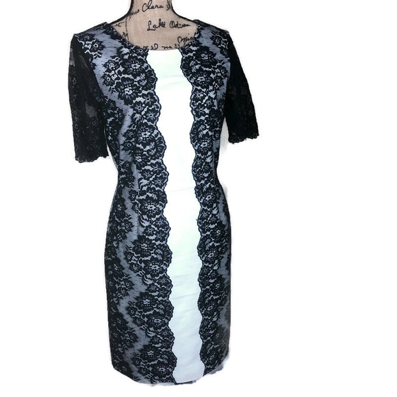 ANTONIO MELANI Dresses & Skirts - Antonio Melani Black Lace Overlay Ivory Dress 14